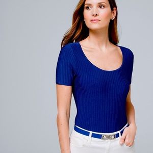 WHBM Short Sleeve, Scoop Neck, Royal Blue Ribbed Sweater, Size S, EUC
